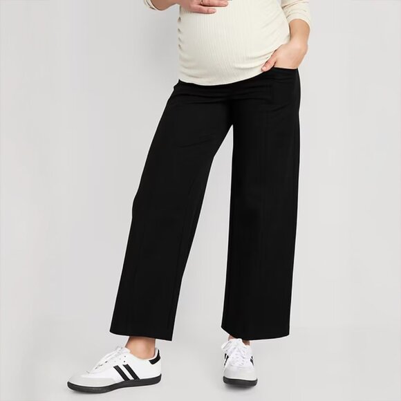 NEW Old Navy Maternity Pixie Wide Leg Pants Women XL Black Full Panel - Picture 2 of 10